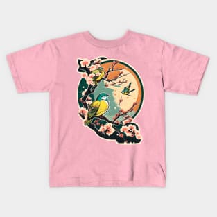 Springtime Birds In A Cherry Blossom Tree Kids T-Shirt